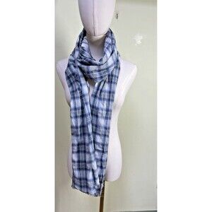Gap Sz OSFM Lightweight Raw Hem Blue Plaid Multifunctional Scarf Preppy Academia